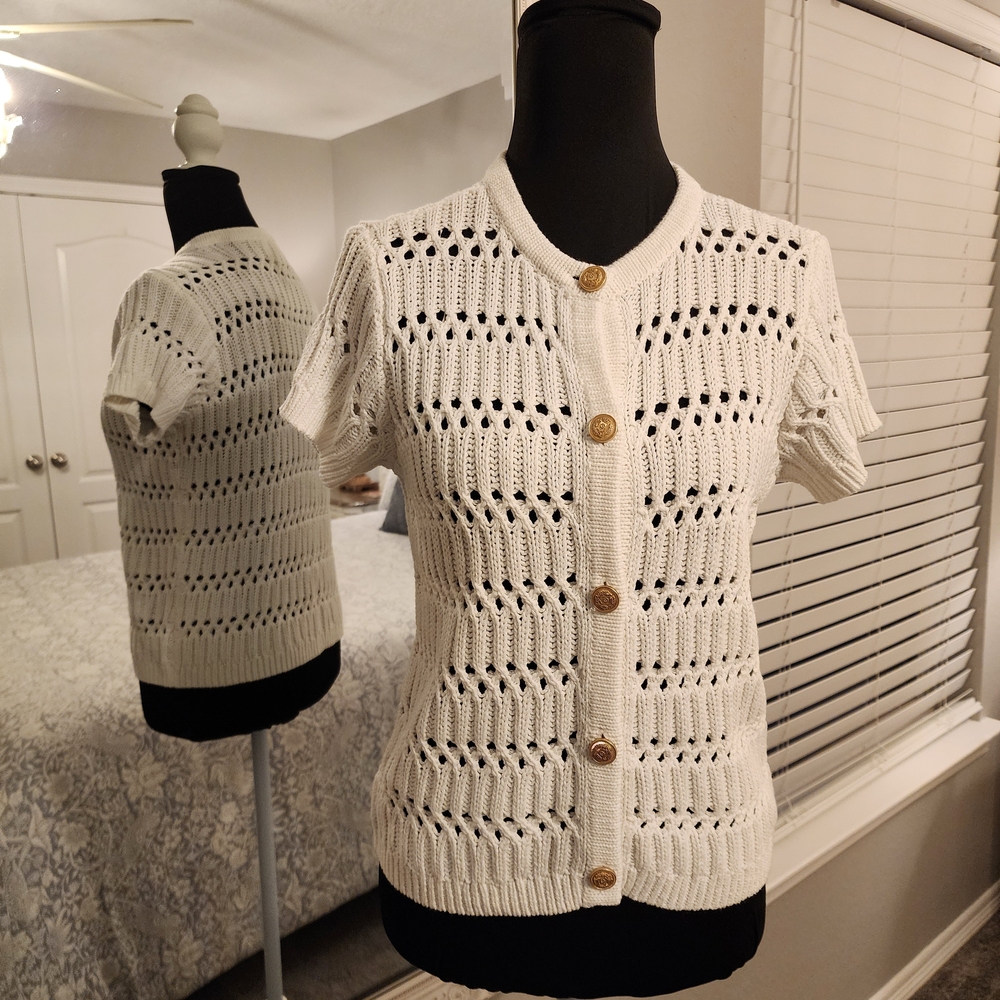 Cyrus Cream Button-Up Knit Cardigan